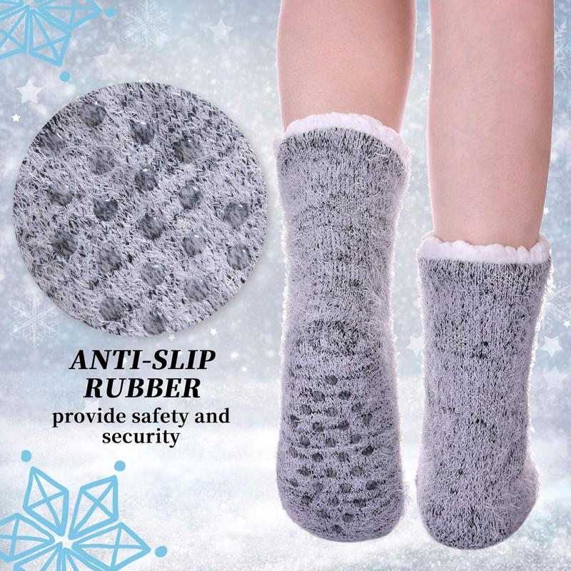 Fuzzy Slipper Socks For Women with Grippers Winter Warm Thick Plush Fleece Lining Non Slip  Home Socks