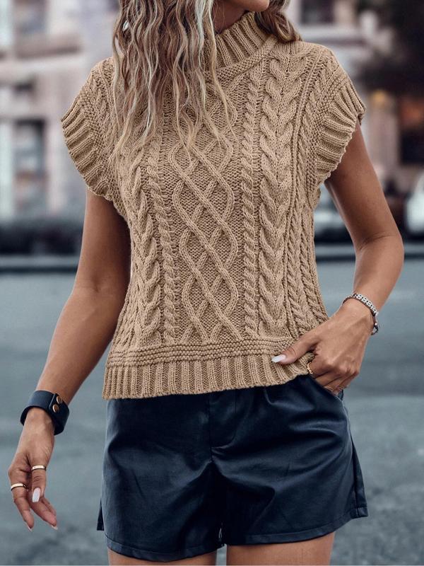 Women's Plain Cable Knit Sweater Vest, Casual Sleeveless Mock Neck Jumper Vest for Daily Wear, Ladies Knitwear for All Seasons