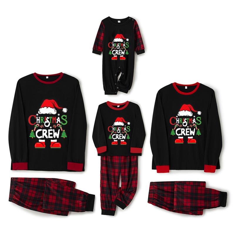 （Baby）Christmas Family Pajamas Matching Set Santa Claus Print Long Sleeve Tops and Plaid Pants Sleepwear Soft Nightwear