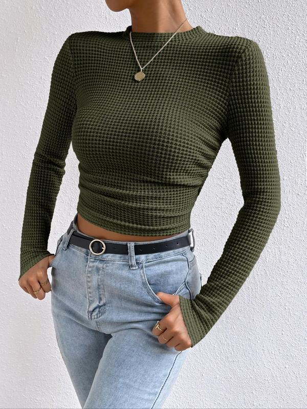 Women's Plain Textured Long Sleeve Crew Neck Sweater, Casual Round Neck Jumper for Daily Wear, Sweaters for Women, Ladies Knitwear for All Seasons, Downtown Girl Clothes