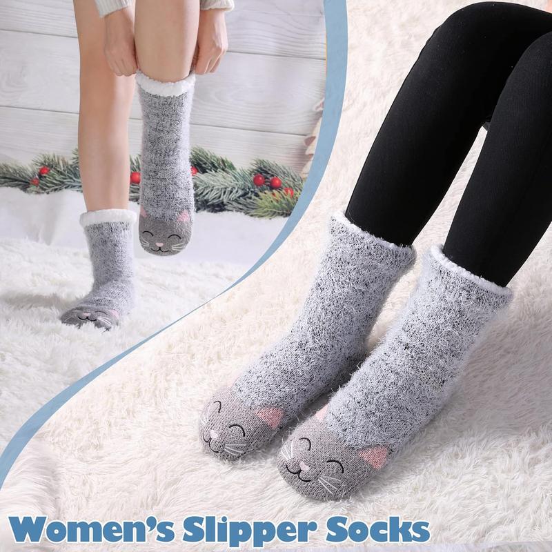 Fuzzy Slipper Socks For Women with Grippers Winter Warm Thick Plush Fleece Lining Non Slip  Home Socks