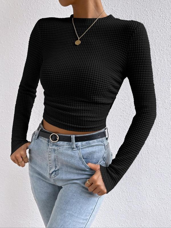 Women's Plain Textured Long Sleeve Crew Neck Sweater, Casual Round Neck Jumper for Daily Wear, Sweaters for Women, Ladies Knitwear for All Seasons, Downtown Girl Clothes