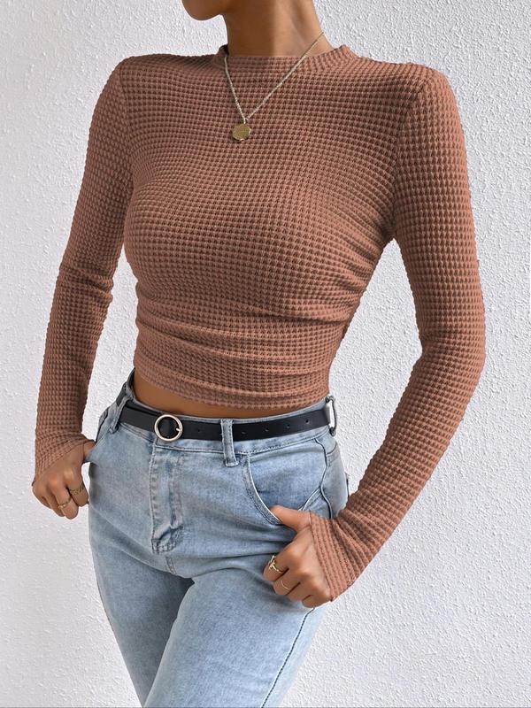 Women's Plain Textured Long Sleeve Crew Neck Sweater, Casual Round Neck Jumper for Daily Wear, Sweaters for Women, Ladies Knitwear for All Seasons, Downtown Girl Clothes