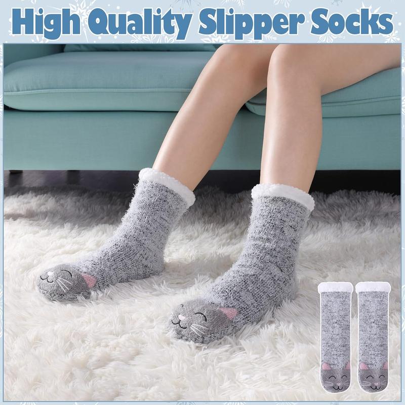 Fuzzy Slipper Socks For Women with Grippers Winter Warm Thick Plush Fleece Lining Non Slip  Home Socks