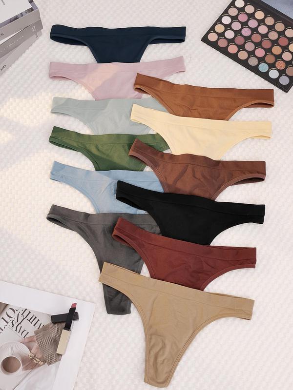 Women's Solid Color Thong, Breathable Comfortable Panty for Daily Wear, Ladies Underwear for All Seasons