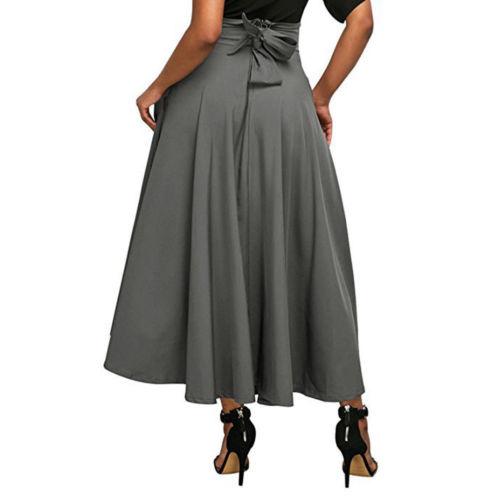 Women' s High Waist Skirt A Line Pleated Skirt Belted Ankle Length Skirt with Pockets