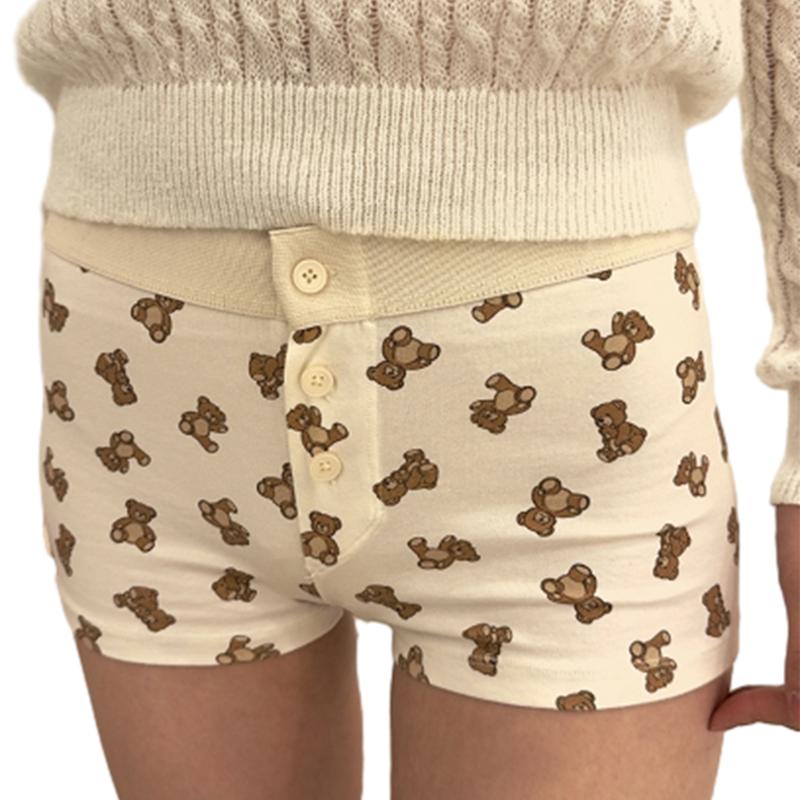 Women Floral Print Shorts Y2k Elastic Waist Fornt Button Shorts Patchwork Cute Lounge Pj Bottoms Boyshorts