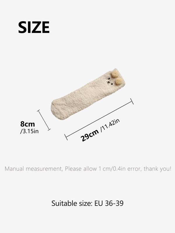 Women's Cartoon Print Fitted Crew Socks, Cartoon Cute Bear Print Soft & Warm Fuzzy Fleece Ankle Boots Socks, Comfort Basic Minimalist Winter Womenswear for Lady, Comfortable Cold Weather Gear