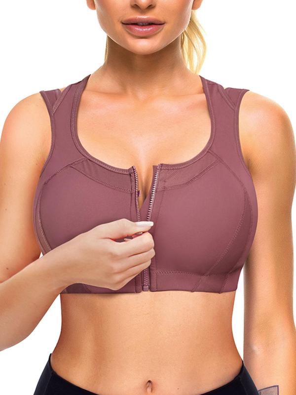 Women's Solid Zip Front Push Up Bra, Casual Breathable Comfortable Lingerie Top for Daily Wear, Ladies Lingerie for All Seasons