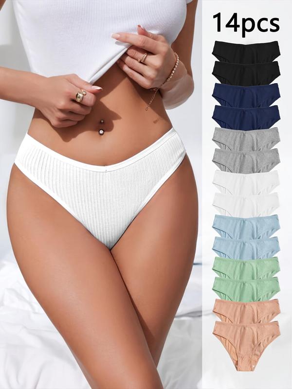 Women's Solid Color Ribbed Panty, Soft Comfy Breathable Knicker for Daily Wear, Ladies Underwear for All Seasons, Girl Underwear Set