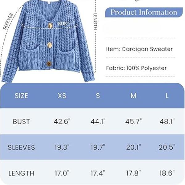 SCUSTY Women's Cropped Cardigan Sweater Long Sleeves Button Down Chunky Knitted Coat