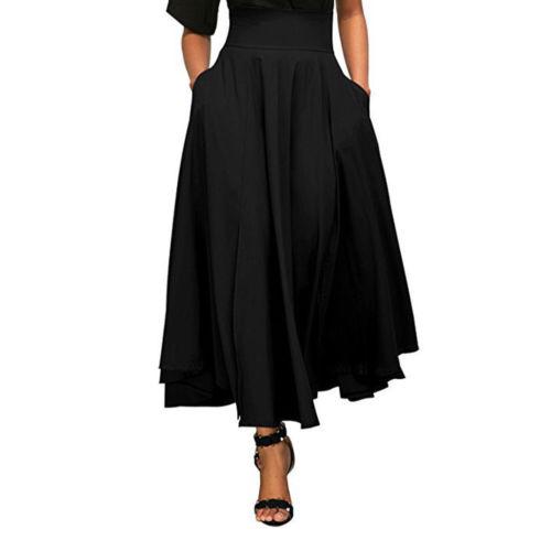 Women' s High Waist Skirt A Line Pleated Skirt Belted Ankle Length Skirt with Pockets