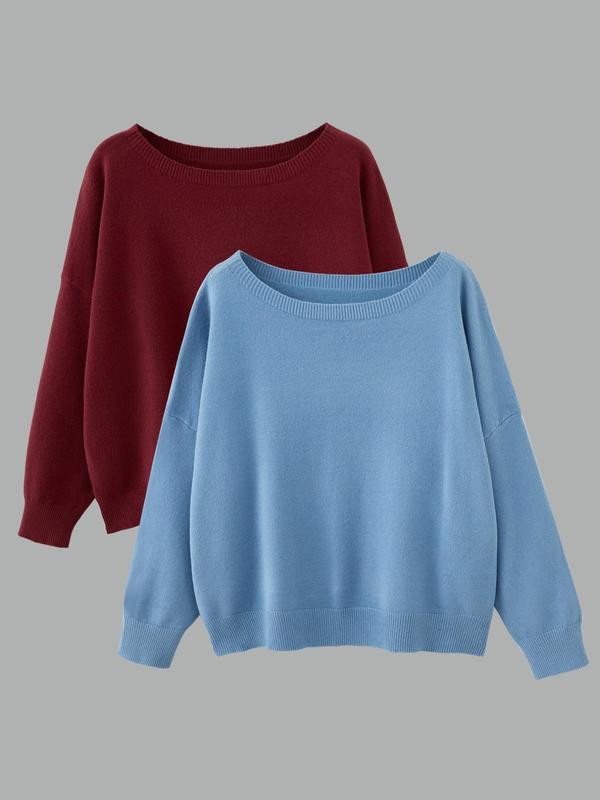  Women's Solid Drop Shoulder Sweater, Casual Long Sleeve Scoop Neck Jumper for Fall & Winter, Sweaters for Women, Women's Knitwear for Daily Wear