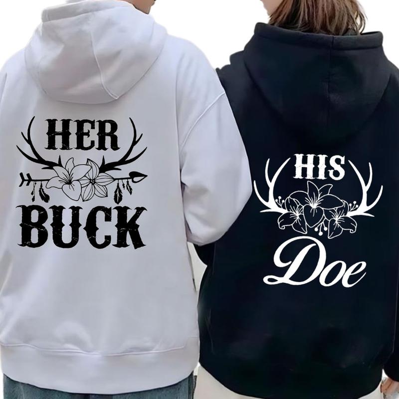 His Doe Her Buck Matching Hunting Valentines Day Hoodie, Camo Hoodie, Long Sleeve Couples Hunting Hoodie Unisex Classic Cotton