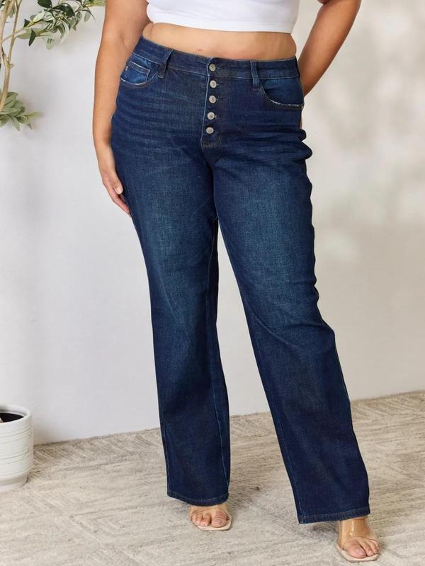 Judy Blue Full Size Button-Fly Straight Jeans Women's Slim Fit Bootcut Denim