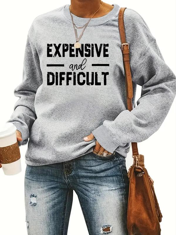 Women's Letter Print Drop Shoulder Sweatshirt, Casual Long Sleeve Round Neck Pullover for Fall & Winter, Ladies Clothes for Daily Wear