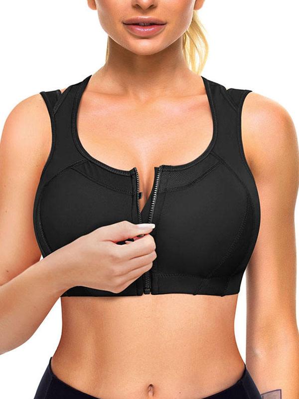 Women's Solid Zip Front Push Up Bra, Casual Breathable Comfortable Lingerie Top for Daily Wear, Ladies Lingerie for All Seasons