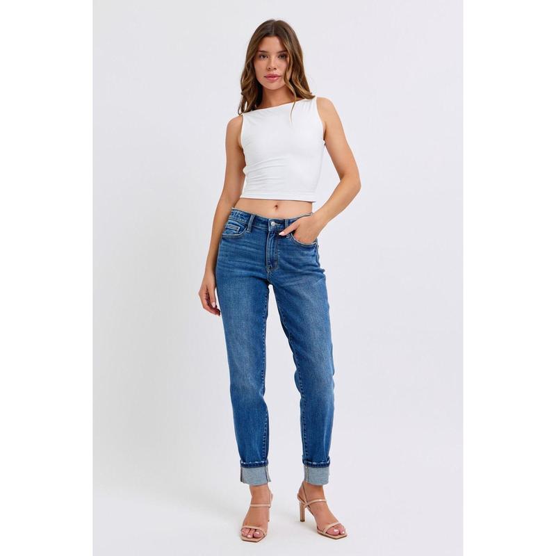 JUDY BLUE MID RISE VINTAGE WAS BOYFRIEND JEANS W  CUFF