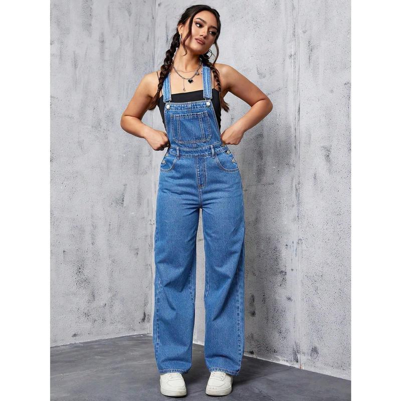 Solid Color Sleeveless Denim Jumpsuit With Pockets sleeveless  denim overall jumpsuit Fit Womenswear