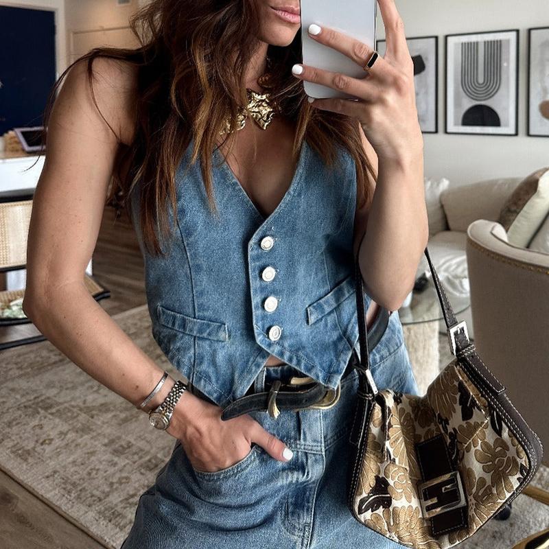 Women Denim Vests Casual Summer Button Front Sleeveless Tank Tops Aesthetic Clothes for Streetwear high quality