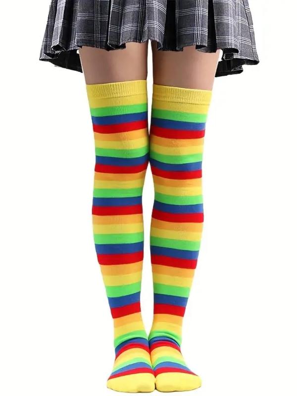 3 Pairs Of Rainbow Striped Thigh High Socks, Autumn Cute Cozy Over The Knee Stockings for Women, LGBT Comfy Hosiery for All Day Wear