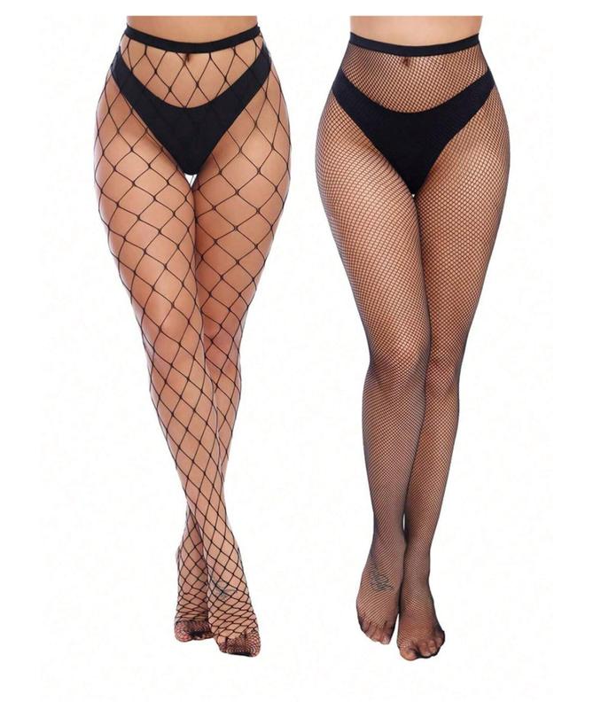 2pcs Black Sexy Hollow Elastic Nylon High Waist Fishnet Tights