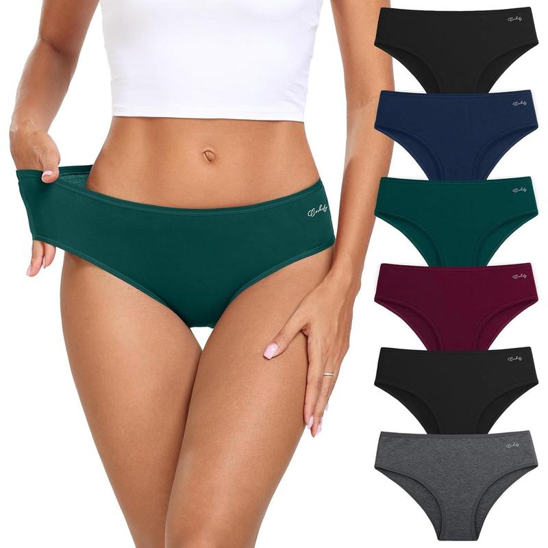 coskefy Women's Underwear Cotton Hipster Panties Low Rise Briefs Soft Strench Breathable Ladies Bikini Underwear 6 Pack