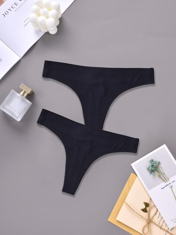 Women's 2pcs Plain Simple Thong, Comfortable Breathable Skin Friendly Knicker For Daily Wear, Women's Underwear For All Seasons