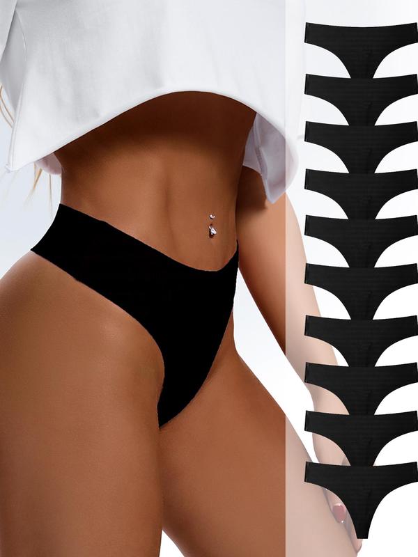 Women's Solid Seamless Thong, Seamless Panties Multipack, Back To School Casual Comfy Breathable Panty for Daily Wear, Ladies Knickers for All Seasons, Summer Wear 2024, Black Girl Wear