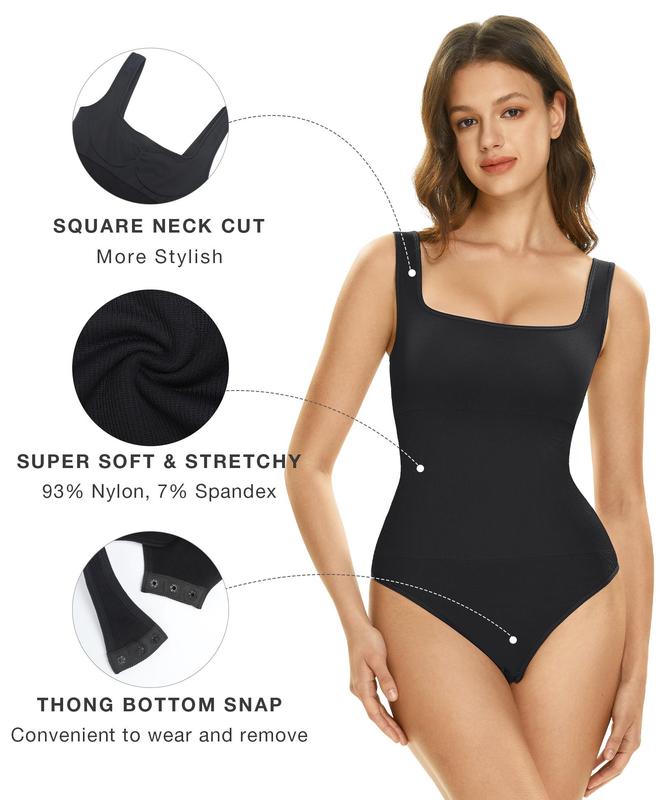 Lover-Beauty Women's 3 Piece Bodysuits Shapewear Tummy Control BodySuits Ribbed Square Neck Sleeveless Tank Tops