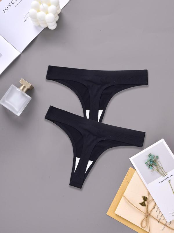 Women's 2pcs Plain Simple Thong, Comfortable Breathable Skin Friendly Knicker For Daily Wear, Women's Underwear For All Seasons