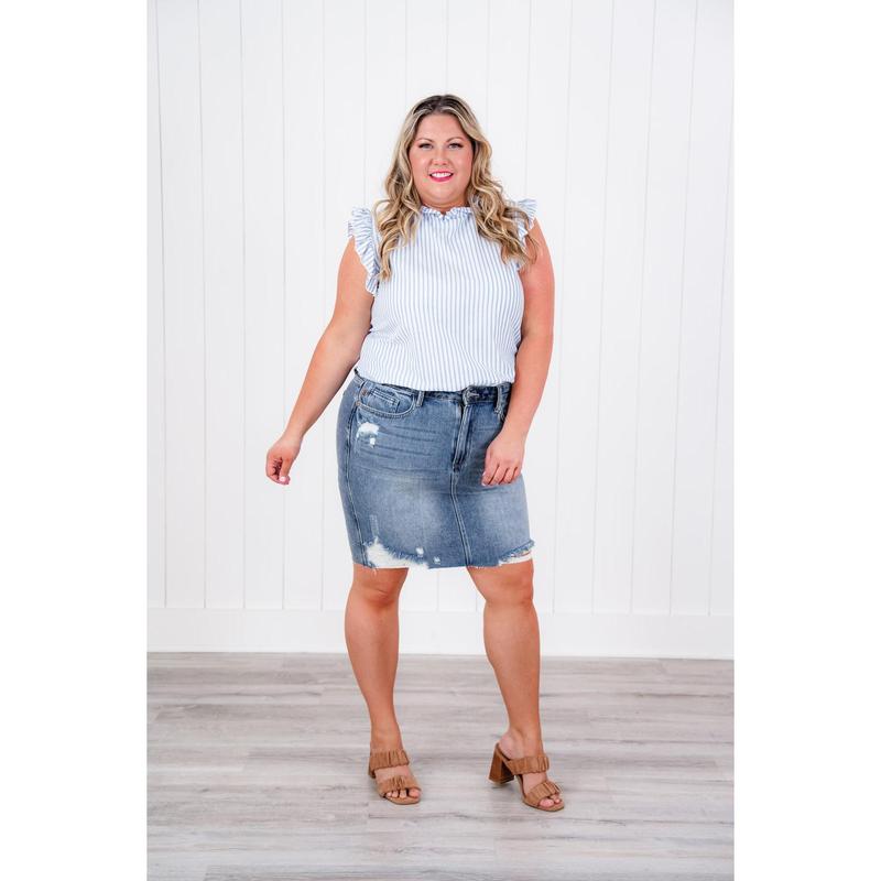 Judy Blue Medium Wash Distressed Rigid Magic Skirt