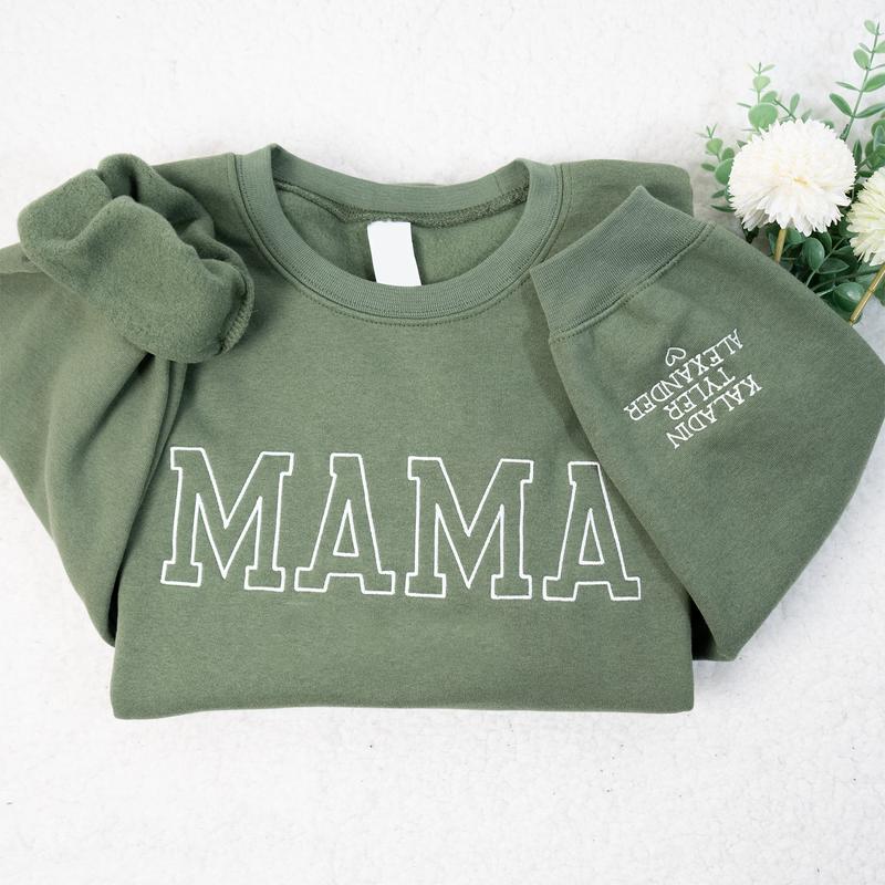 Custom Embroidered Mama Sweatshirt with Kids' Names - Perfect Gift for Mom