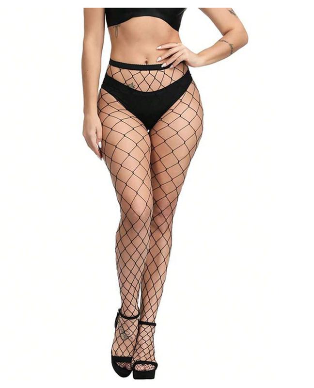 2pcs Black Sexy Hollow Elastic Nylon High Waist Fishnet Tights