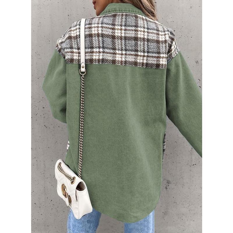 EVALESS Women's Denim Jacket Long Sleeve Plaid Button Down Shacket Jacket