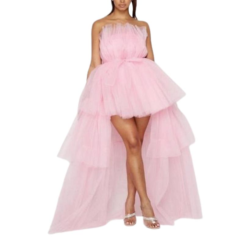 Women High Low Tulle Dress,Off Shoulder Strapless Asymmetrical Cocktail Party Tutu Dress Prom Gown