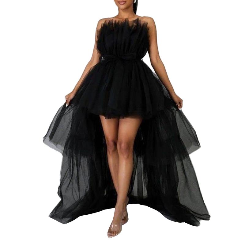 Women High Low Tulle Dress,Off Shoulder Strapless Asymmetrical Cocktail Party Tutu Dress Prom Gown