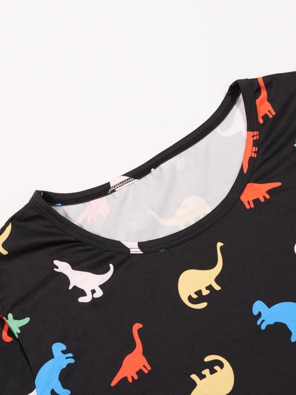 Plus Size Dinosaur Print Round Neck Nightdress, Casual Soft Comfortable Short Sleeve Nightgown for Women, Women's Sleepwear for All Seasons