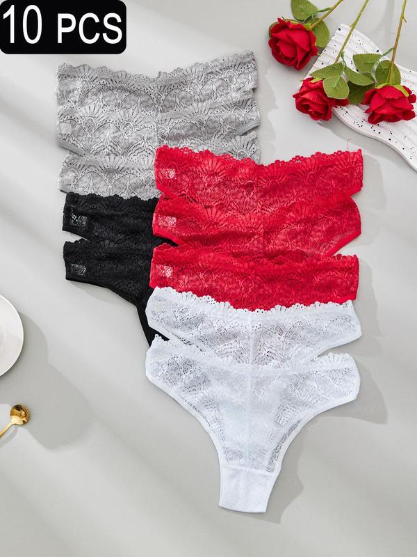 Women's Solid Color Lace Panty, Soft Comfy Breathable Knicker for Daily Wear, Underwear for All Seasons