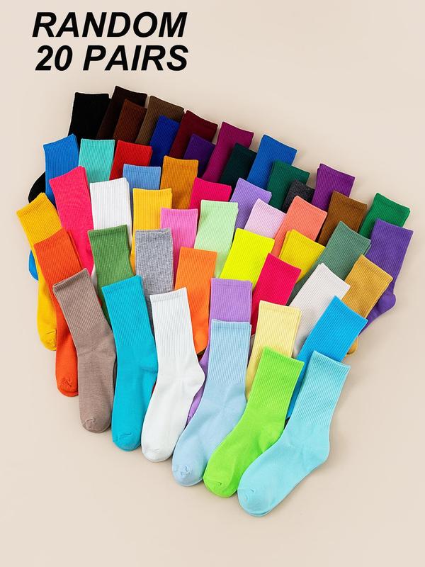 Random Women's Solid Crew Socks, Casual Moisture Wicking Mid-Calf Socks, Soft Comfy Breathable Socks for All Seasons Daily Wear