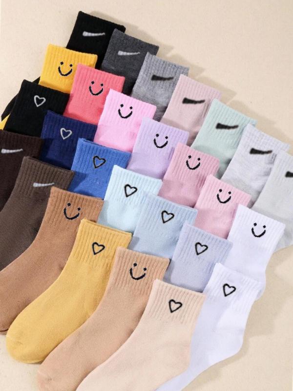 Women's Random Color Cartoon Face Print Mid-calf Socks, Casual Comfortable Breathable Socks for Daily Wear, Women's Socks for All Seasons