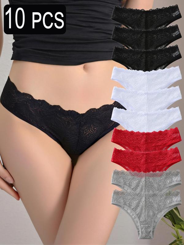 Women's Solid Color Lace Panty, Soft Comfy Breathable Knicker for Daily Wear, Underwear for All Seasons