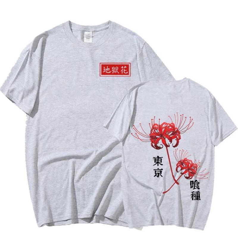 Anime Tokyo Ghoul Spider Lily Double-sided T-shirt Men Women Cool Kane kiken Graphic Print T-shirts Oversized Streetwear Couples Tees Cotton Crewneck Sleeve Womenswear