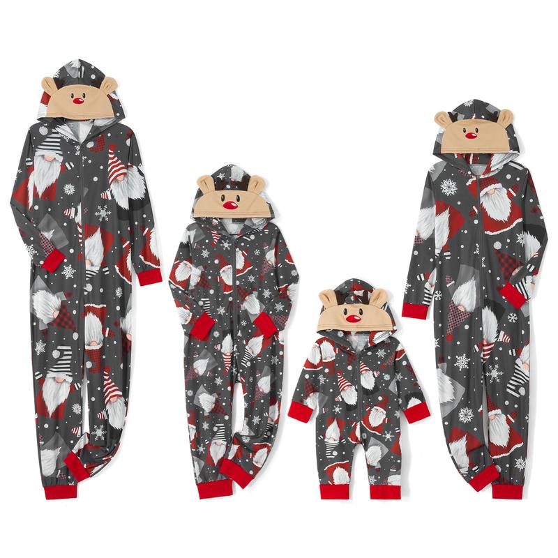 Family Matching Clothes Christmas Sleepwear, Cartoon Elk Snowman Print Long-Sleeve Zipper Hood  Jumpsuit