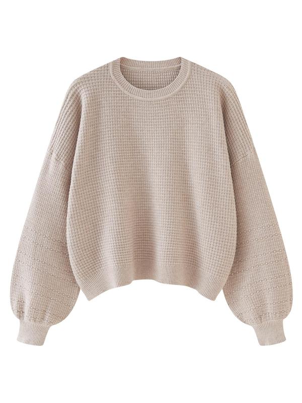 Women's Oversized Balloon Sleeve Crewneck Pullover Sweaters, Round Neck Drop Shoulder Long Sleeve Loose Knitting Jumper Top, Cozy Knitted Fall Clothes for Lady, Knitwear Womenswear, Plus Size Fall Outfits 2024