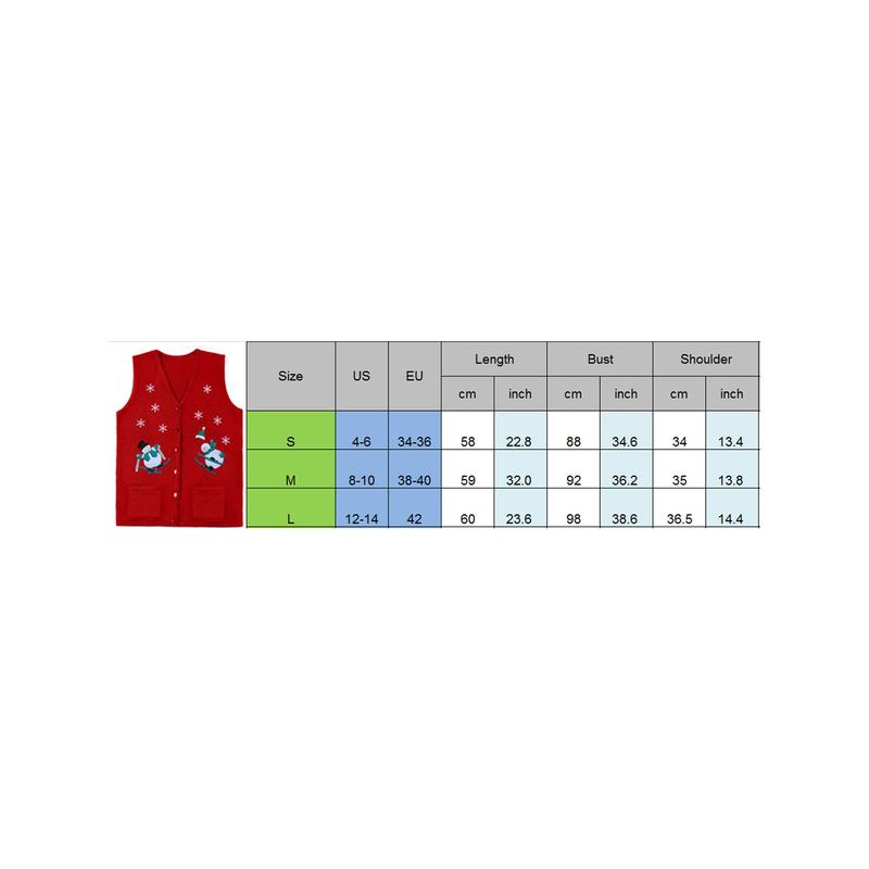 Women's Autumn Winter Sweater Vest V Neck Christmas Pattern Print Button Up Knit Tank Tops Sleeve Womenswear Check Light