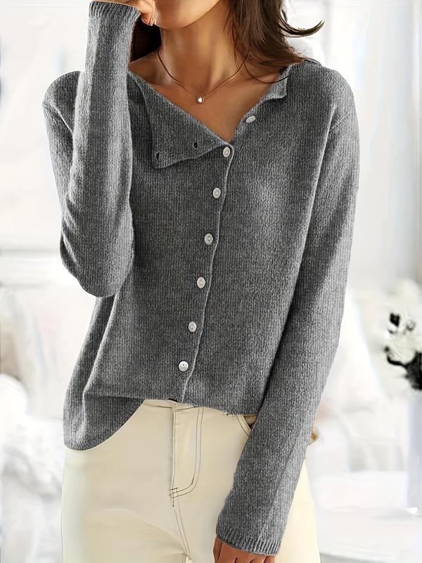 Women's Plain Button Front Cable Knit Sweater, Casual Long Sleeve Round Neck Jumper for Fall & Winter, Women's Knitwear for Daily Wear