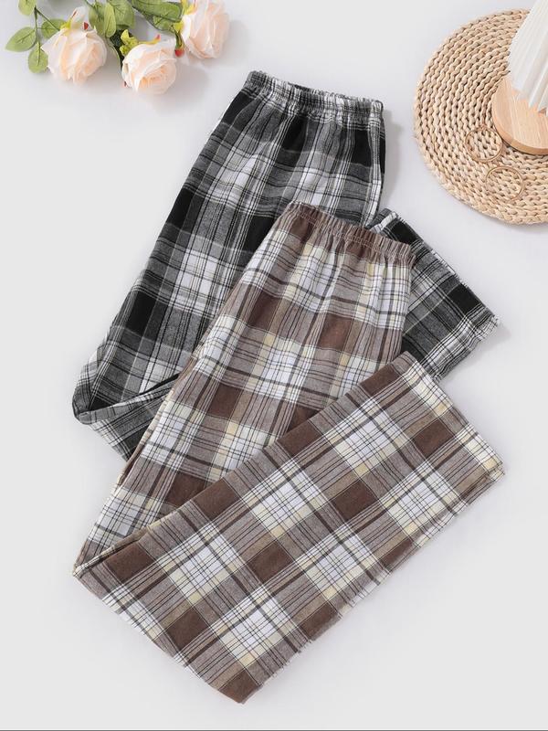 Women's Plaid Print Lounge Pants, Casual Comfy Trousers for Fall & Winter, Women's Sleepwear for Indoor Wear