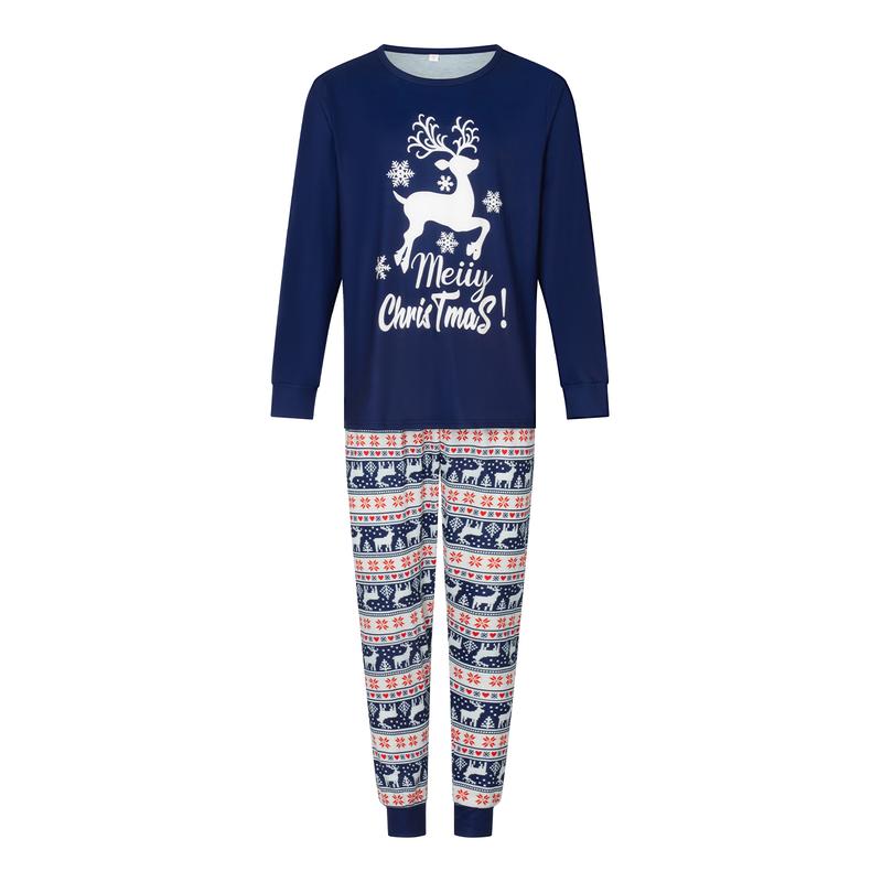 Matching Christmas Pajamas For Family,Deer Letter Snowflake Pattern Long Sleeve Tops and Pants Sleepwear Set