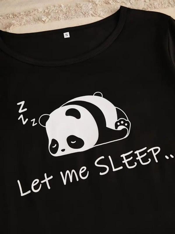 Three-piece Set Women's Cartoon Panda Print Tee & Elastic Waist Shorts & Pants Pyjama Set, Casual Comfy Round Neck Short Sleeve T-shirt & Shorts & Trousers Pj Set, Ladies Sleepwear for All Seasons